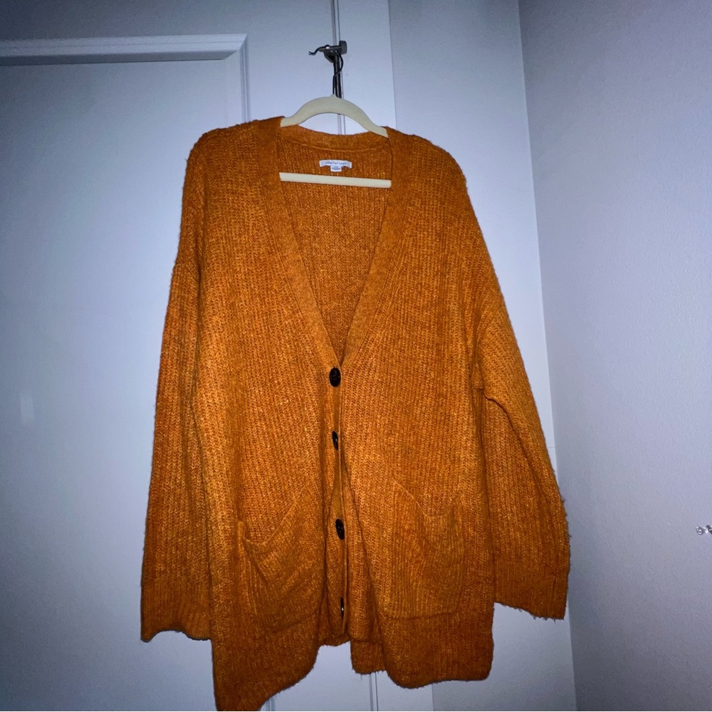 American Eagle Mustard Orange Knit Cardigan Oversized